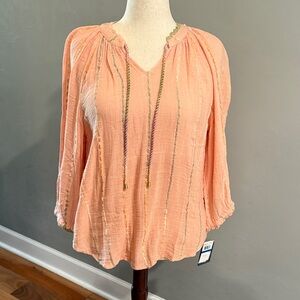 NWT Democracy Coral Blouse with Multicolor Details